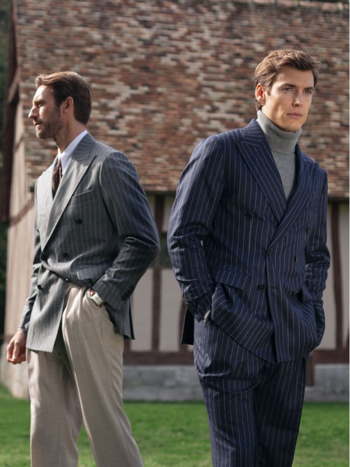 Veste croisée en flanelle bleu marine à rayures Tregorn