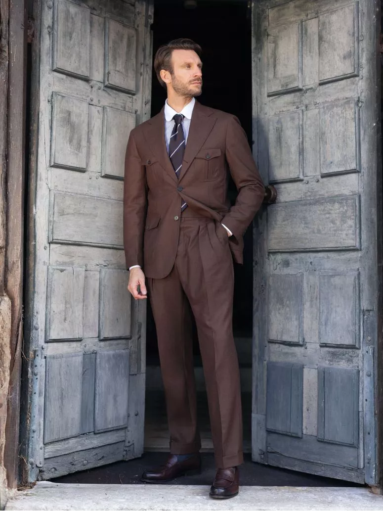 Veste saharienne en flanelle marron Litha