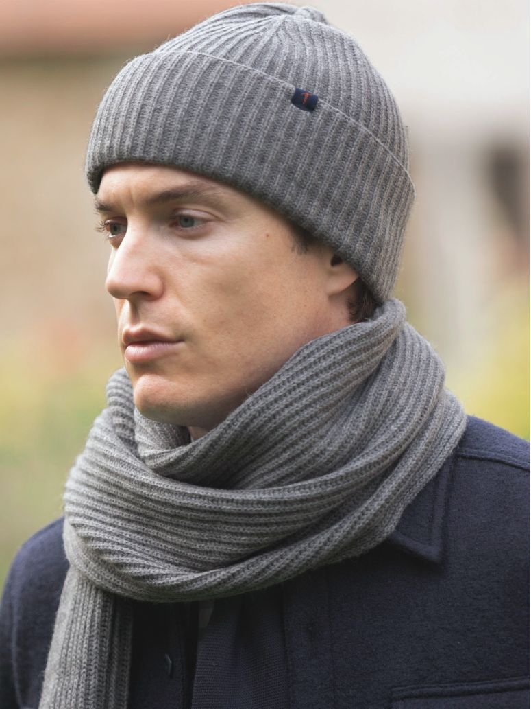 Echarpe grise à côtes laine et cachemire - Woca