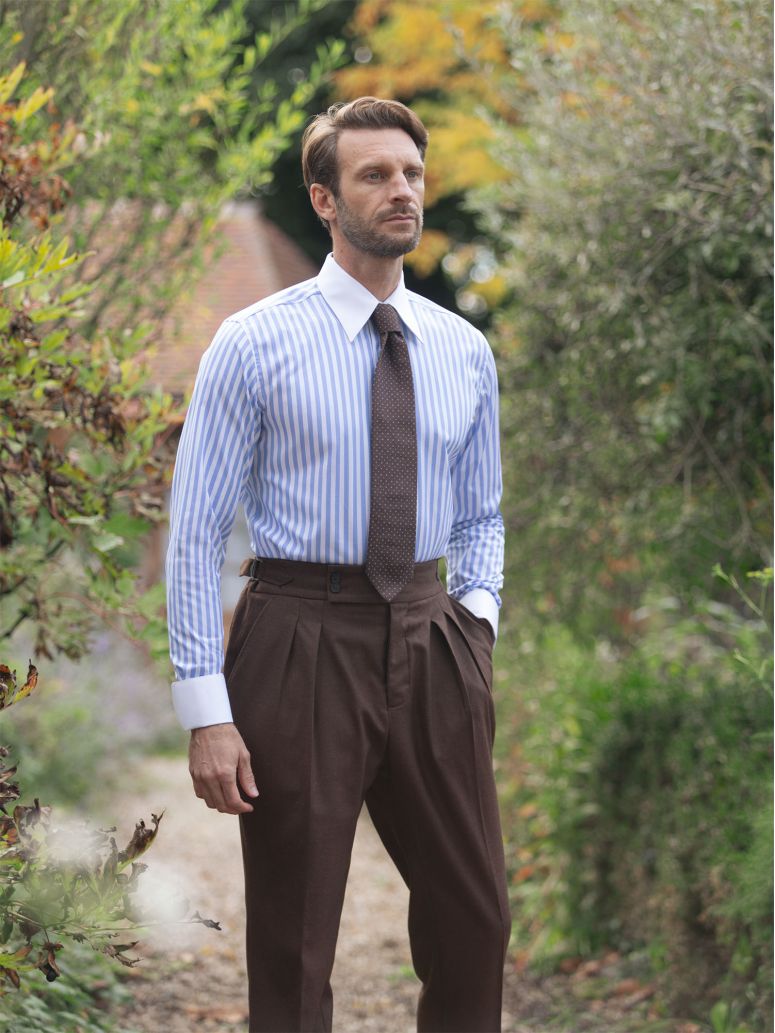 Chemise col français à rayures bleu ciel