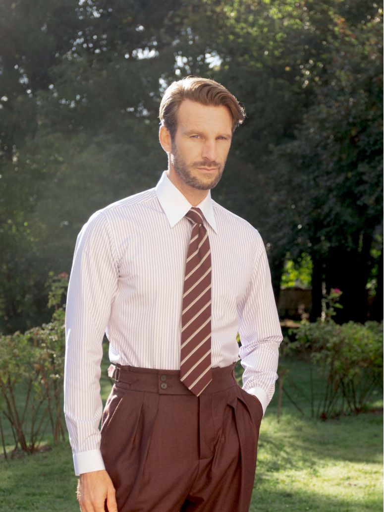 Chemise col français à rayures parme