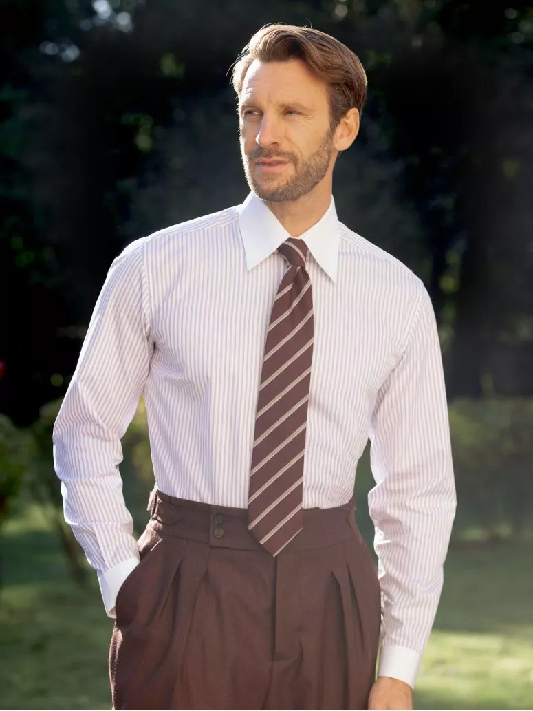 Chemise col français à rayures parme