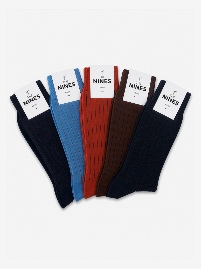 Semainier 5 paires de chaussettes en fin d'Écosse striées