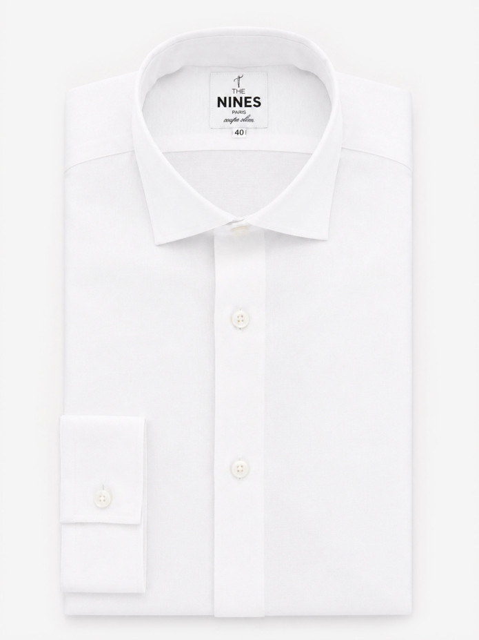 Chemise col italien en lin et coton blanche