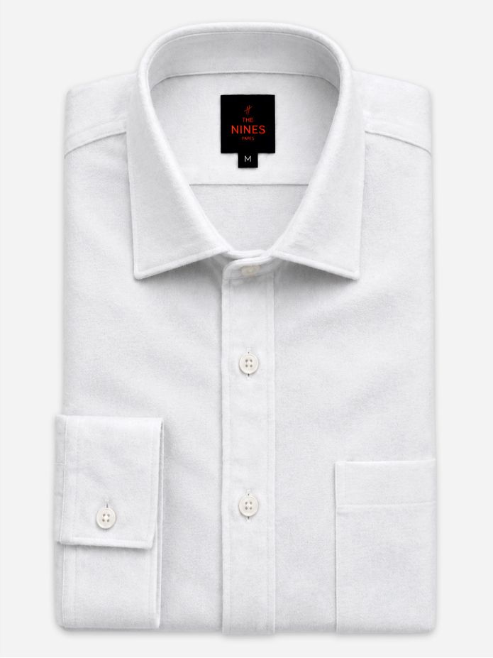 Chemise col italien en oxford gratté blanc