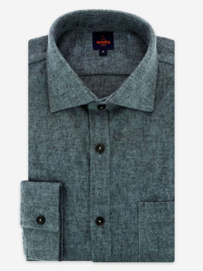 Chemise bleue en flanelle épaisse col italien