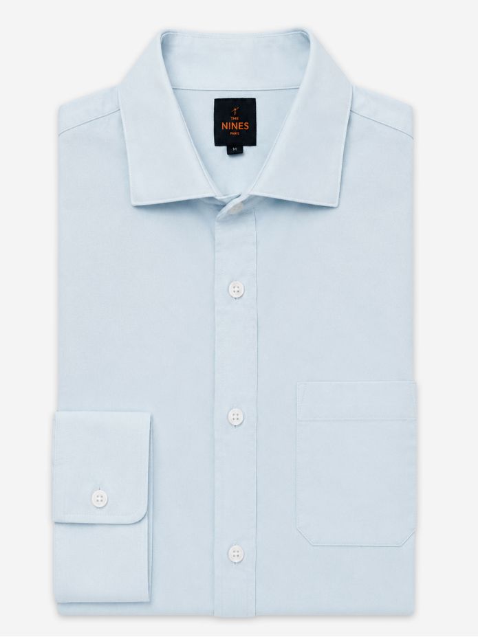 Chemise col italien en oxford bio bleu ciel
