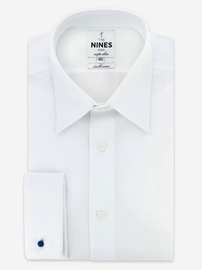 Chemise col français blanche à poignets mousquetaire