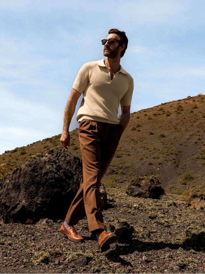 Pantalon en laine estivale cognac - Loar