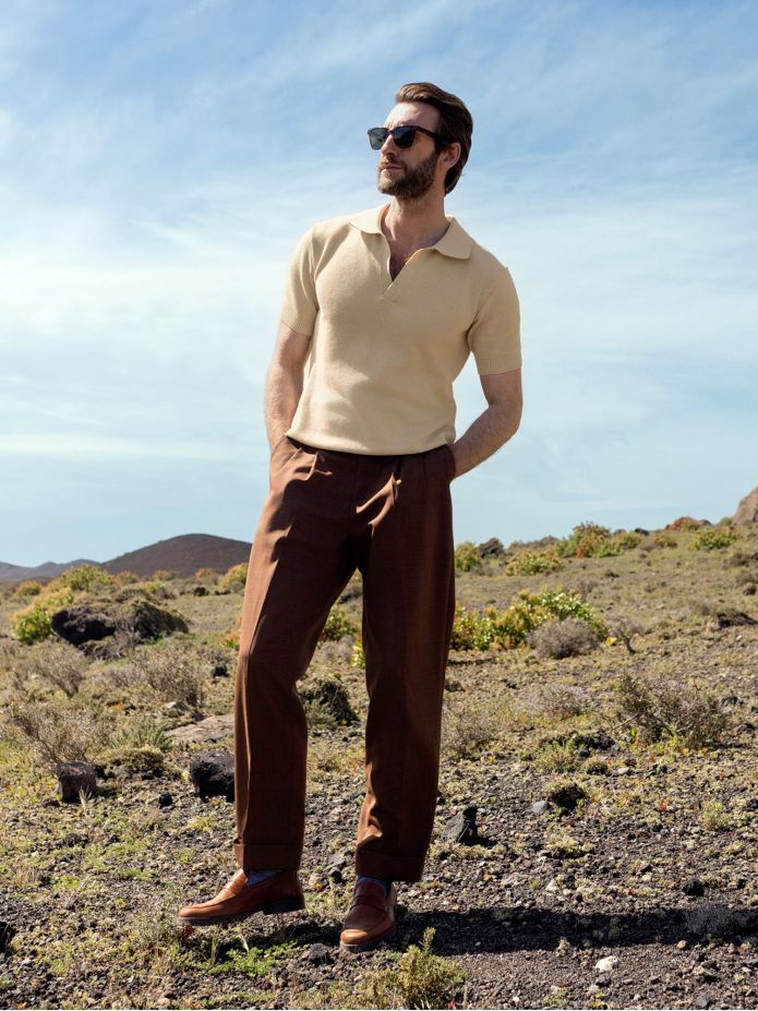 Pantalon en laine estivale cognac - Loar
