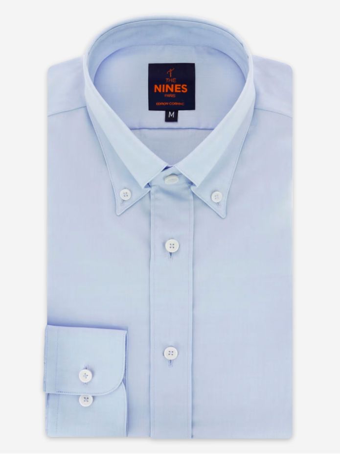 Chemise col américain en oxford bleu ciel