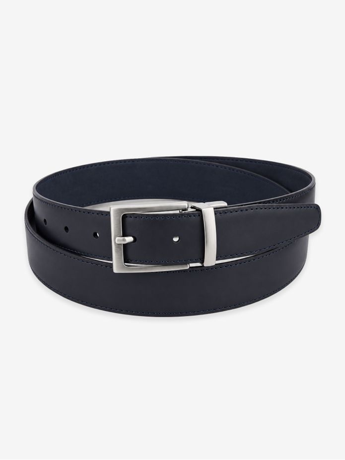 Ceinture réversible bleu marine cuir et nubuck - Clint