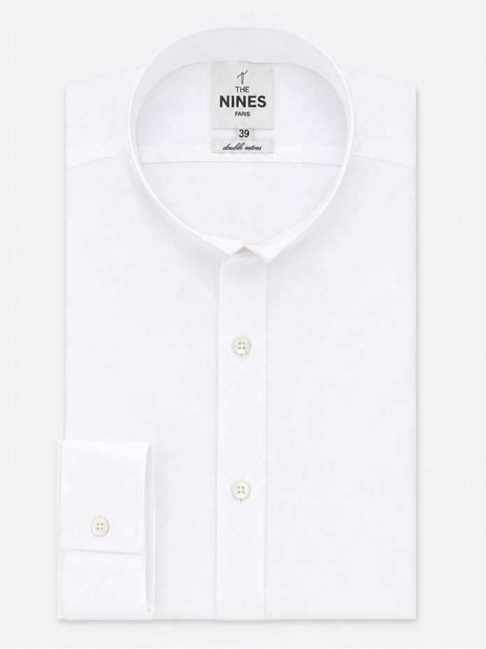 Chemise col inversé en lin blanche