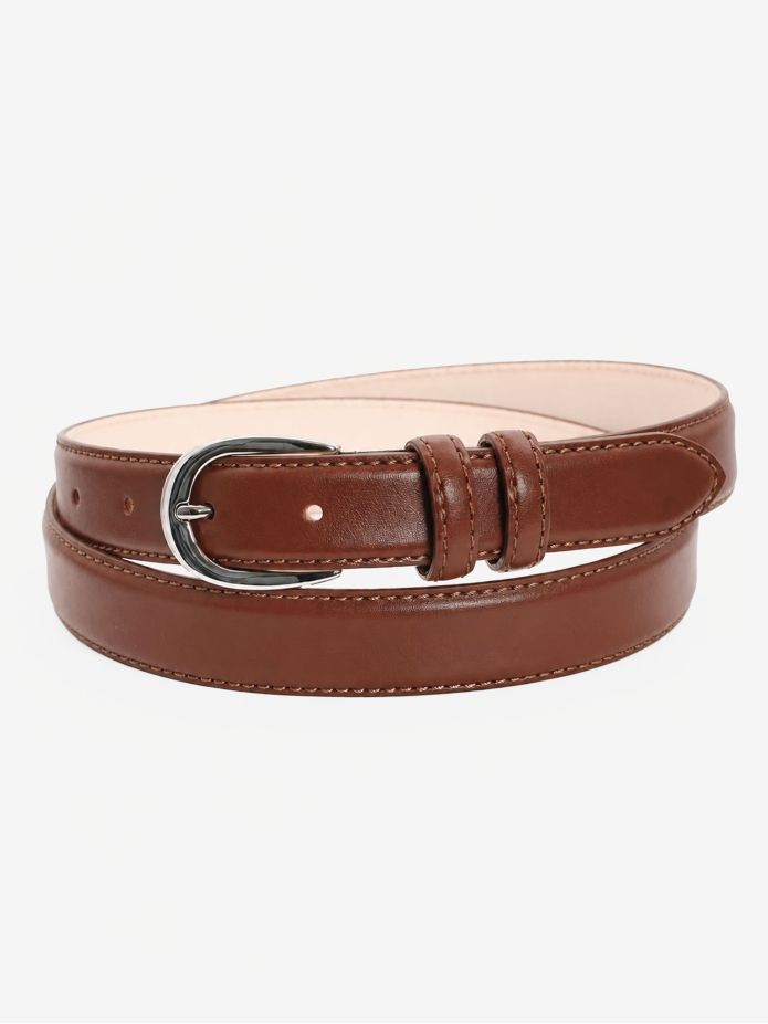 Ceinture fine marron boucle argentée en cuir - Gab