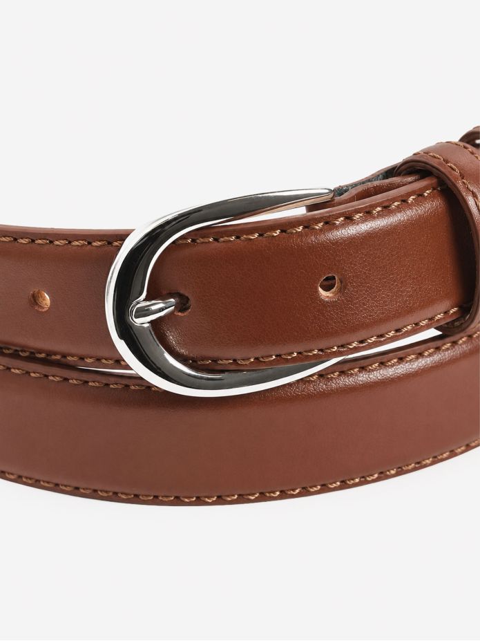 Ceinture fine marron boucle argentée en cuir - Gab