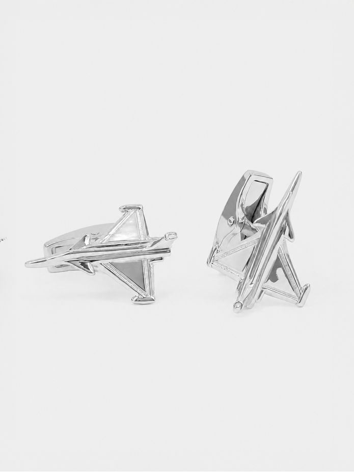 Boutons de manchette argent massif avion de chasse rafale