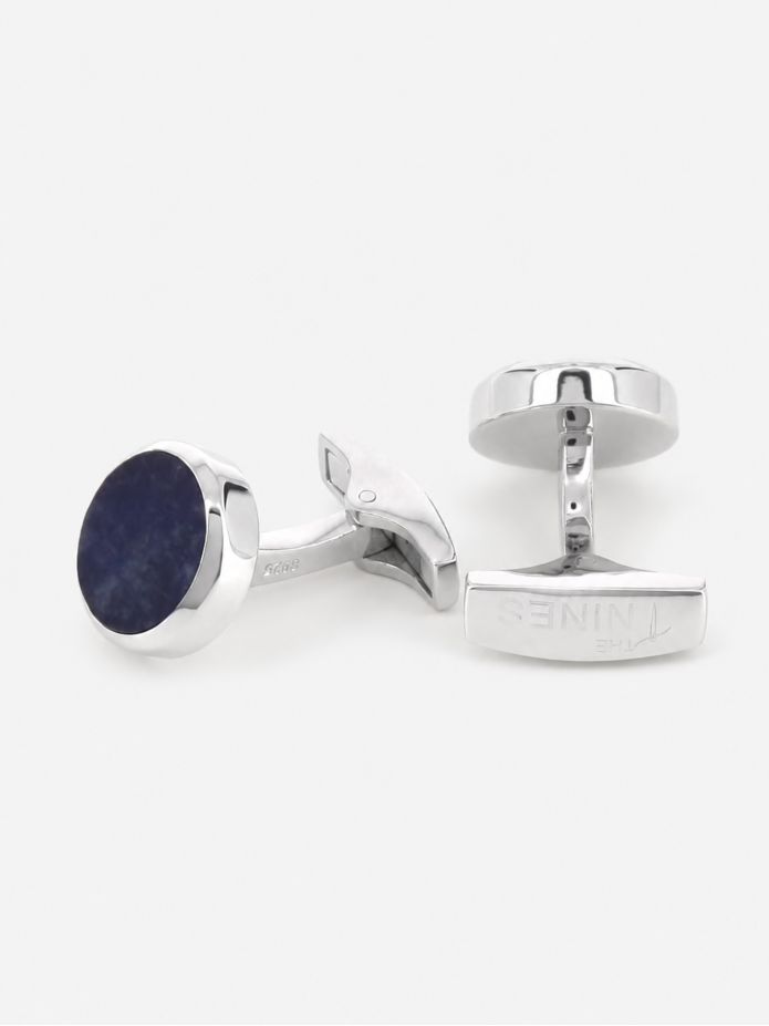 Boutons de manchette argent massif ronds sodalite Saint-Honoré
