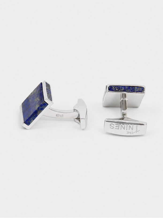 Boutons de manchette argent massif et lapis lazuli carrés Minkebe