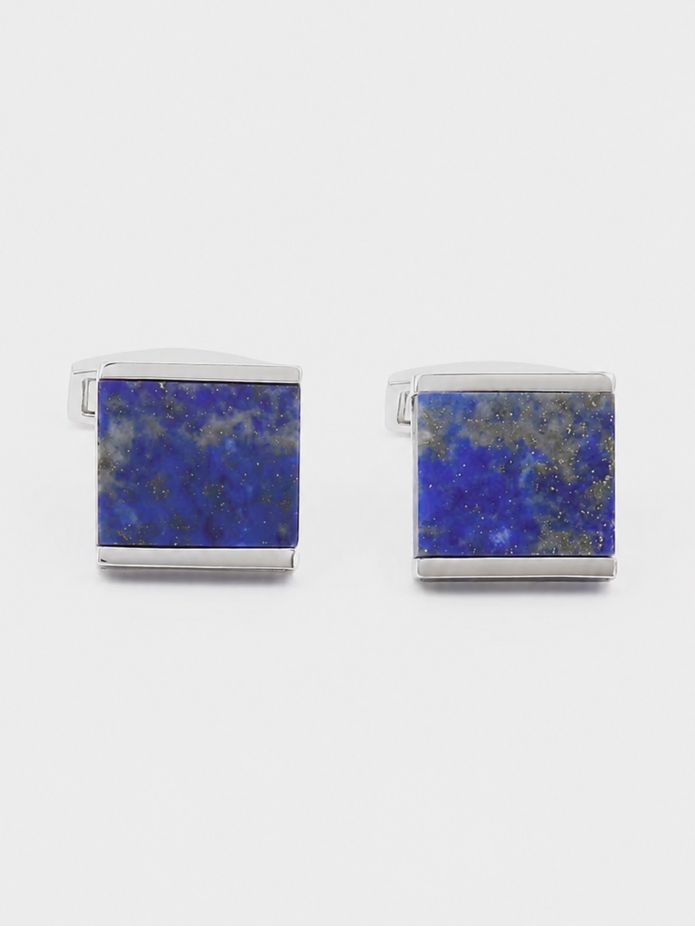 Boutons de manchette argent massif et lapis lazuli carrés Minkebe