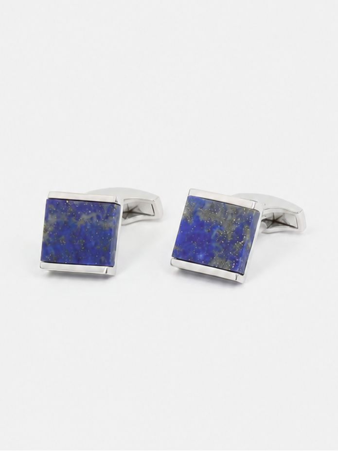 Boutons de manchette argent massif et lapis lazuli carrés Minkebe