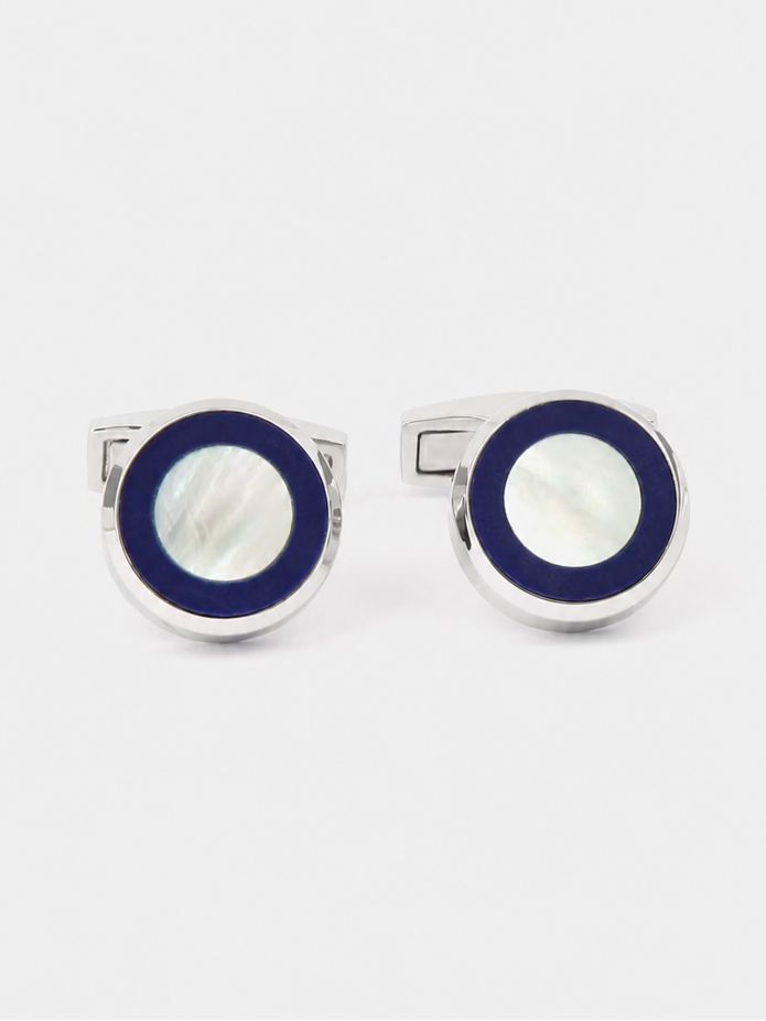 Boutons de manchette en argent massif et nacre ronds nui