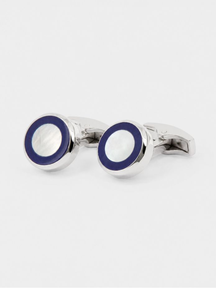 Boutons de manchette en argent massif et nacre ronds nui