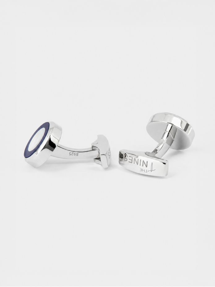 Boutons de manchette en argent massif et nacre ronds nui