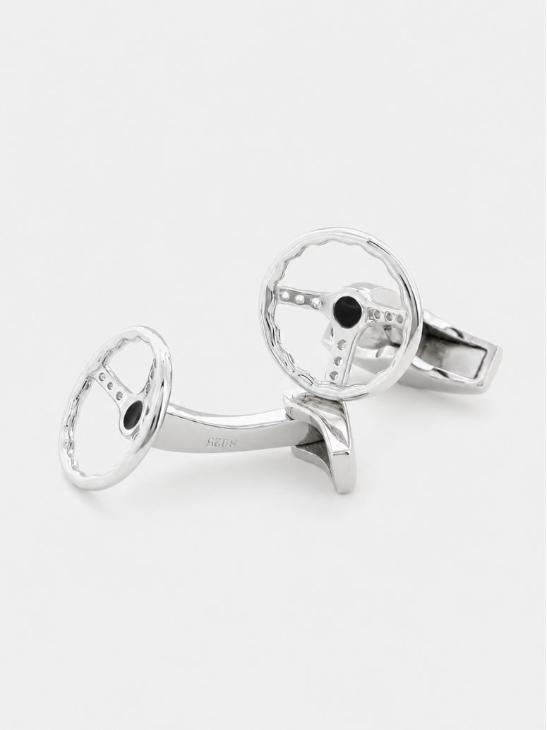Boutons de manchette volant rétro argent massif Daytona