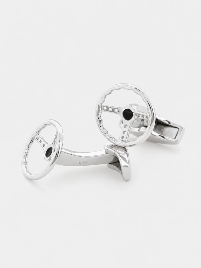 Boutons de manchette volant rétro argent massif Daytona
