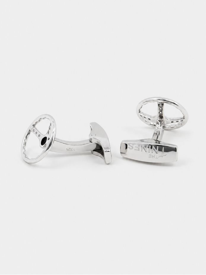 Boutons de manchette volant rétro argent massif Daytona