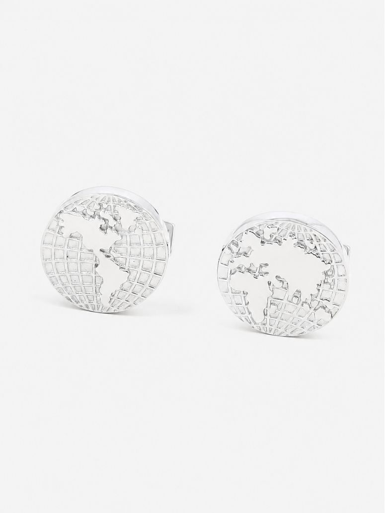Boutons de manchette mappemonde en argent massif globe trotter II