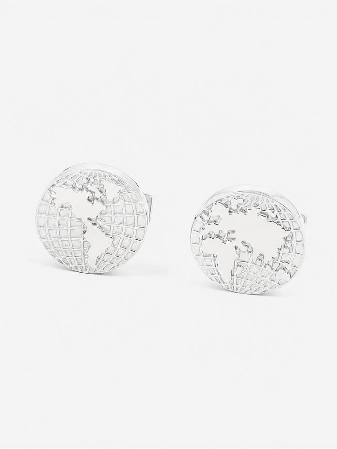 Boutons de manchette mappemonde en argent massif globe trotter II