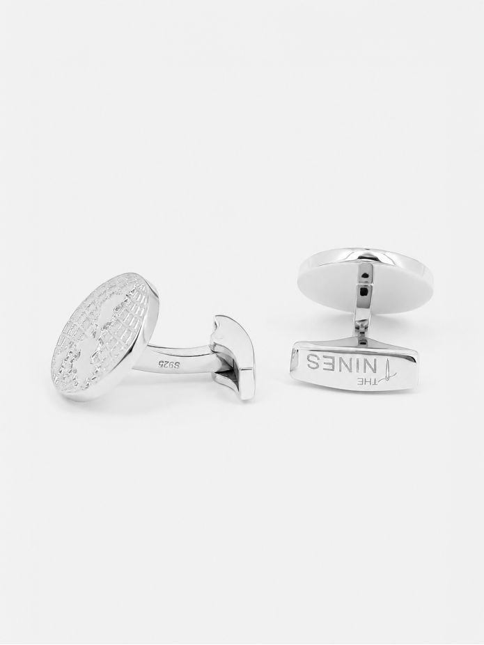 Boutons de manchette mappemonde en argent massif globe trotter II