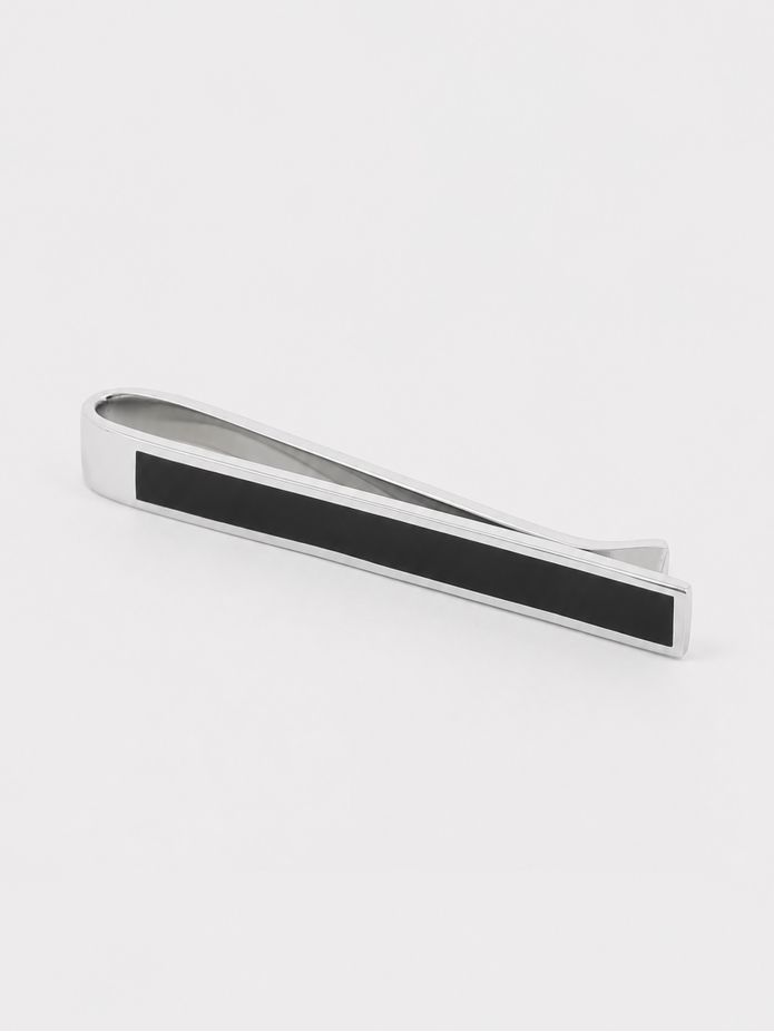 Pince à cravate argent massif et onyx Toledo