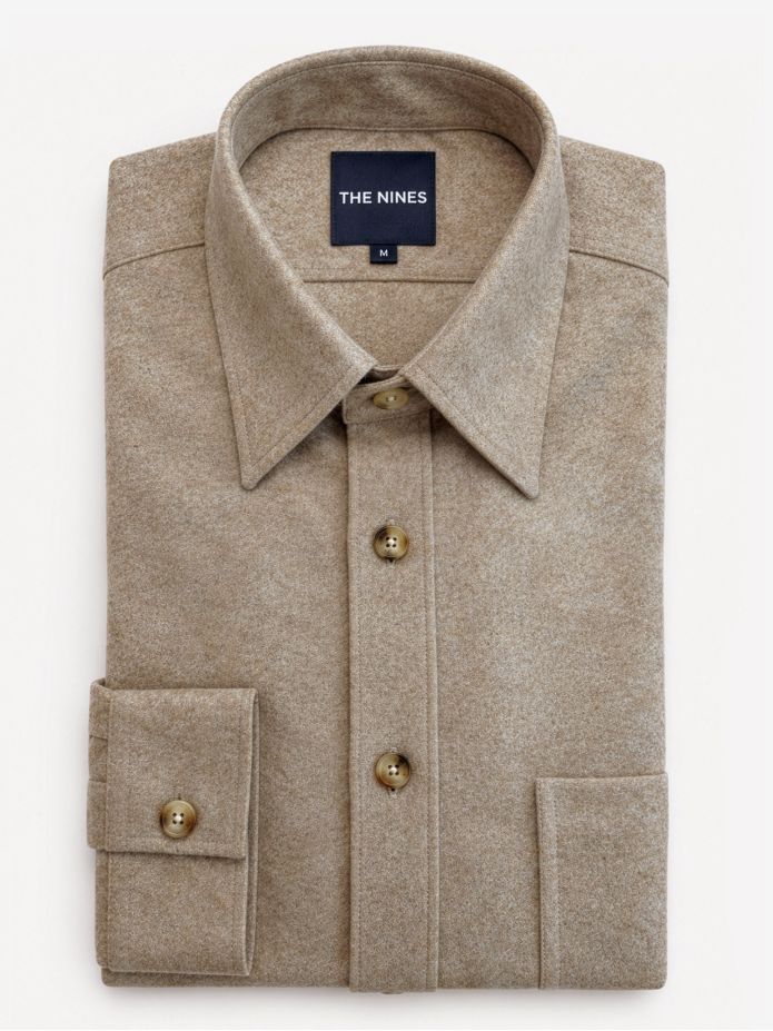 Chemise col français en flanelle beige