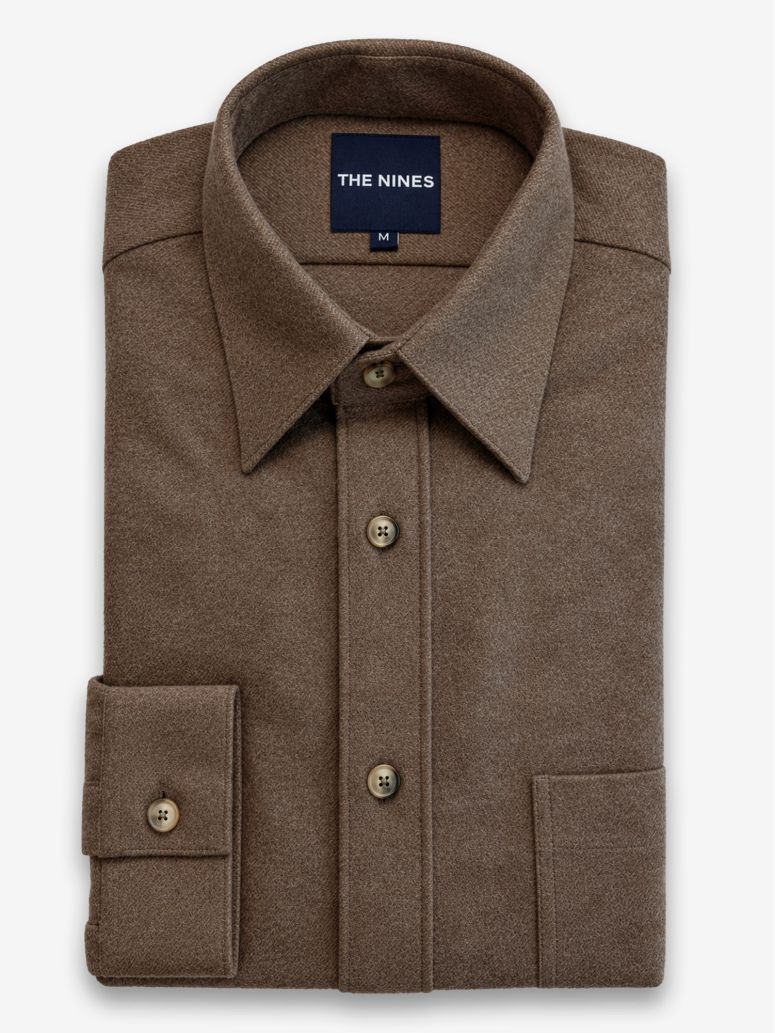 Chemise col français en flanelle marron