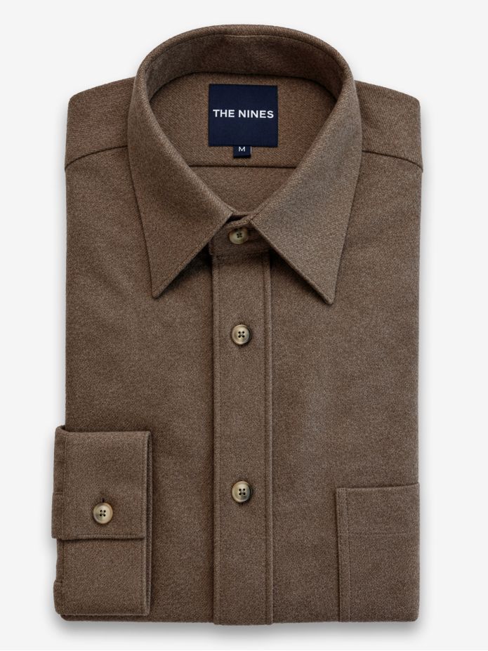 Chemise col français en flanelle marron