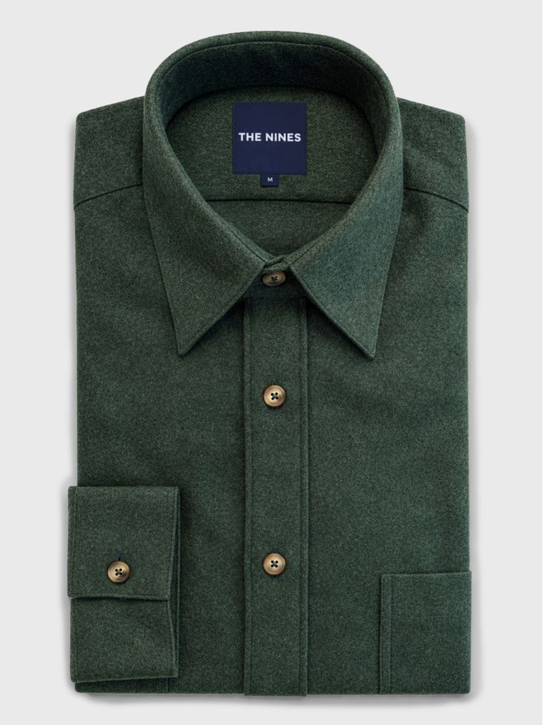 Chemise col français en flanelle vert forêt