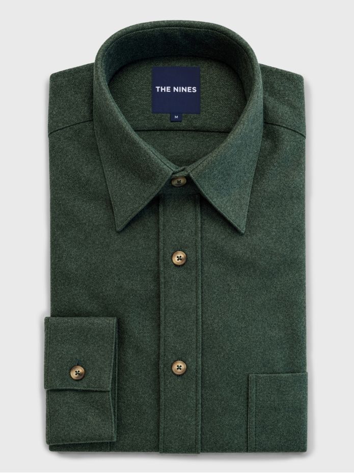 Chemise col français en flanelle vert forêt