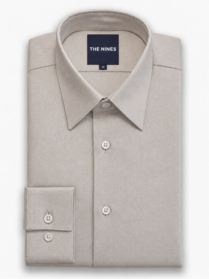 Chemise col français infroissable en Royal Oxford marron
