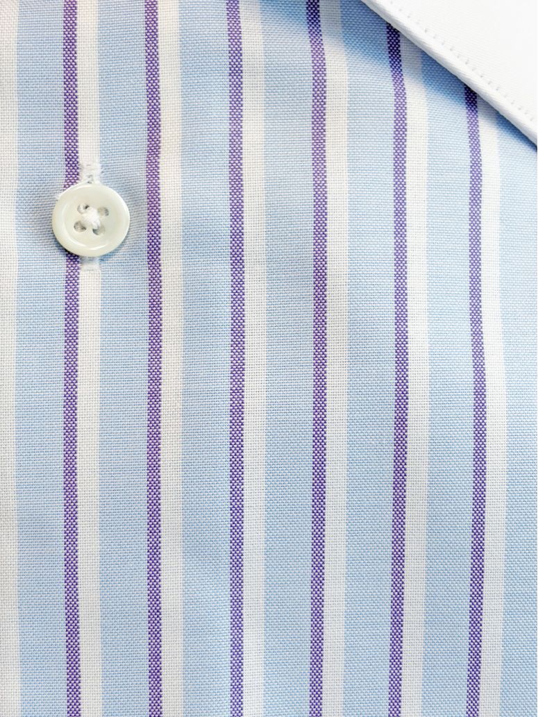 Chemise col français infroissable à rayures bleu ciel et violet