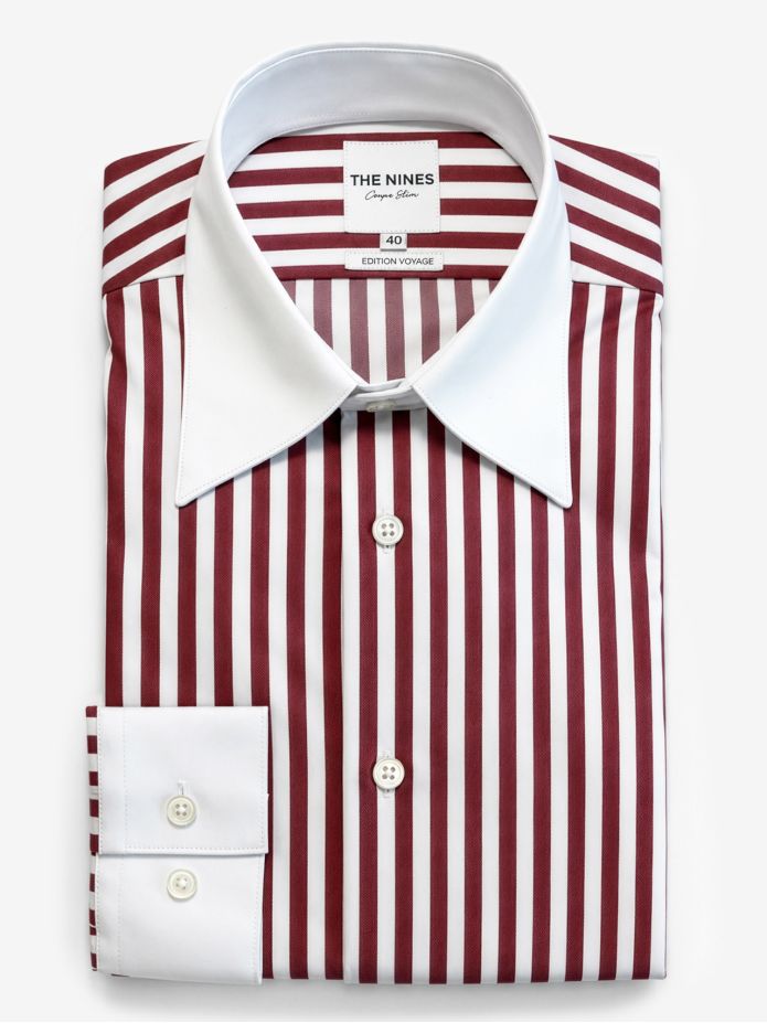 Chemise col français infroissable à rayures bordeaux