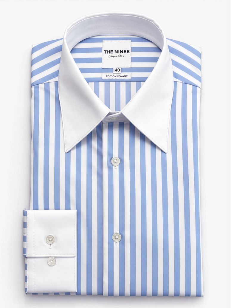 Chemise col français infroissable à rayures bleu ciel