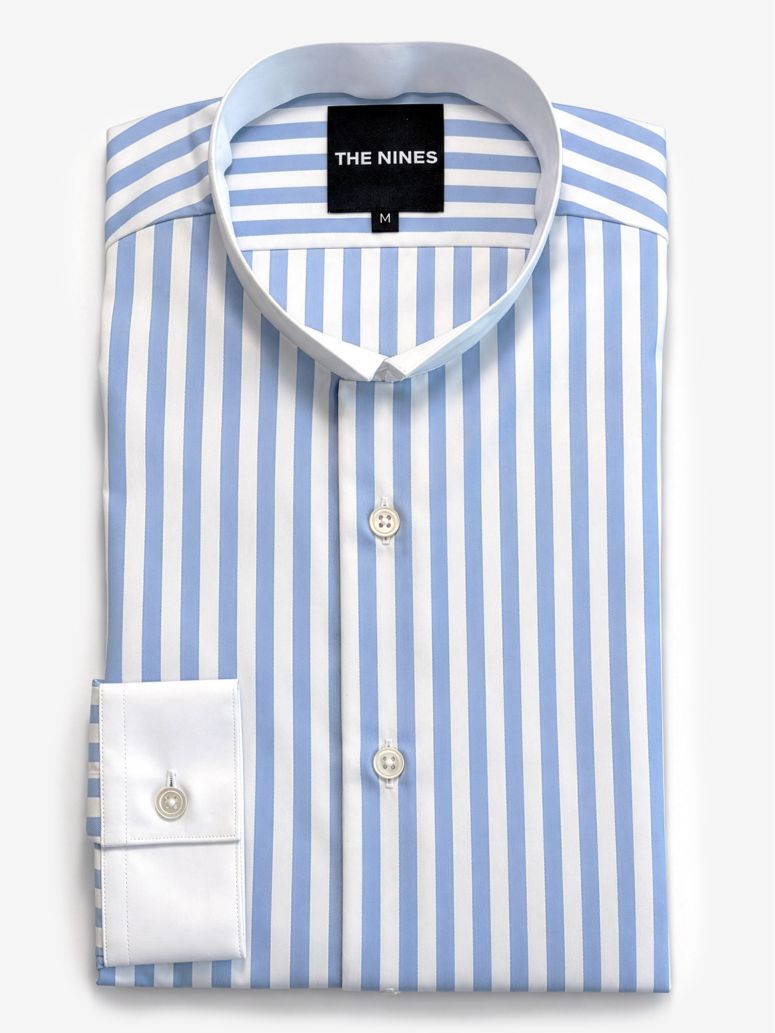 Chemise col inversé infroissable à rayures bleu ciel