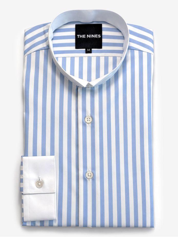 Chemise col inversé infroissable à rayures bleu ciel