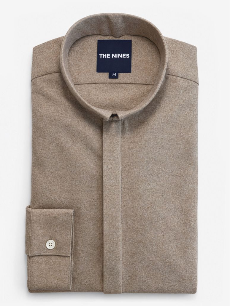 Chemise col inversé en flanelle beige