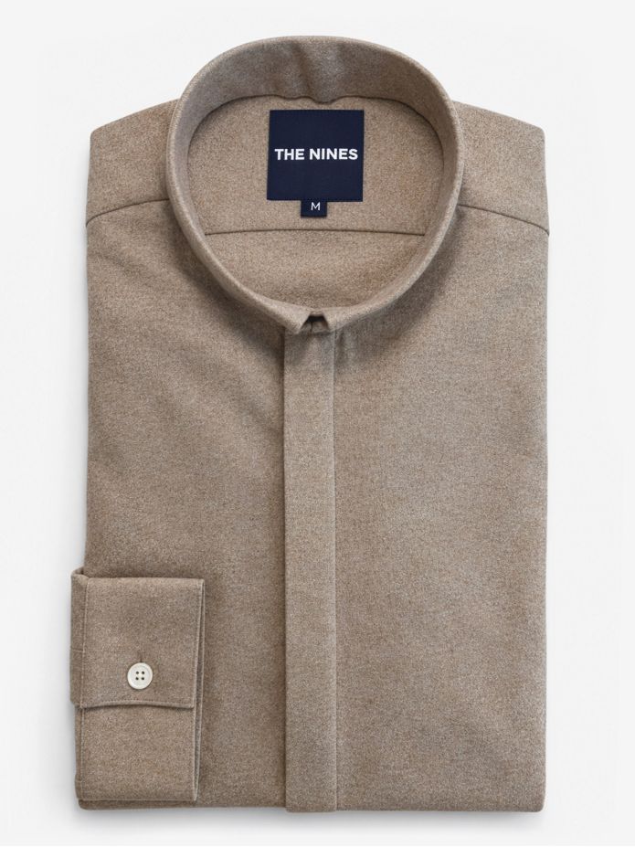 Chemise col inversé en flanelle beige
