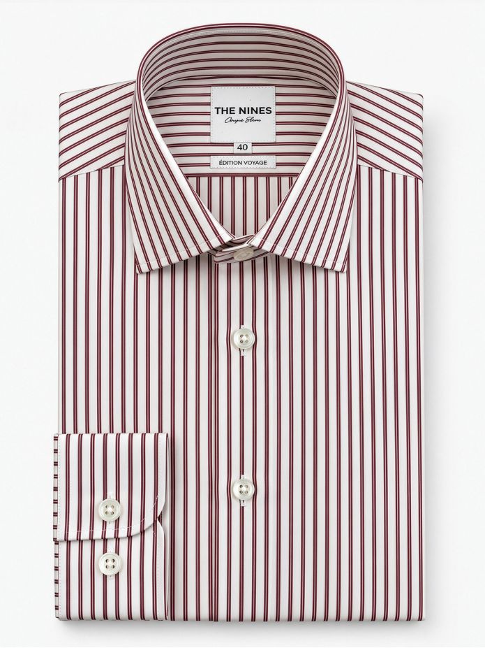 Chemise col italien infroissable à rayures bordeaux
