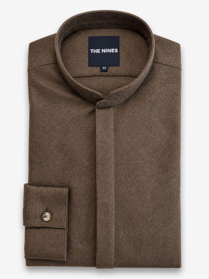 Chemise col Mao en flanelle marron