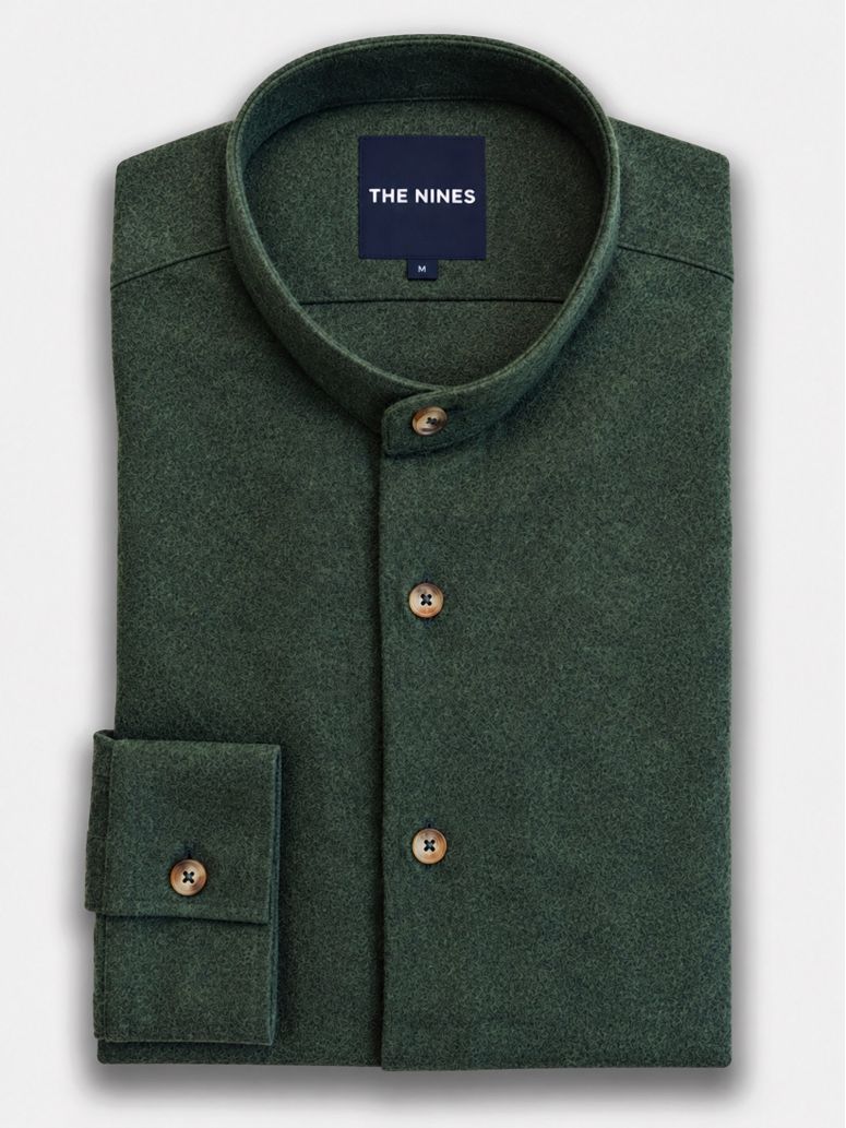 chemise col officier en flanelle vert forêt